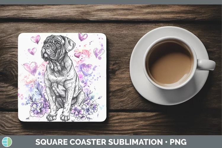 Valentine Splash Dogs Mastiff Square Coaster Sublimation Co