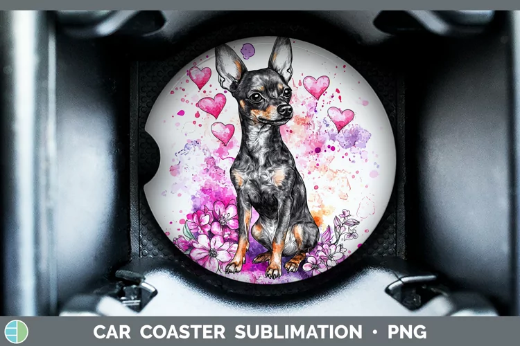 Valentine Splash Dogs Miniature Pinscher Car Coaster Sublim