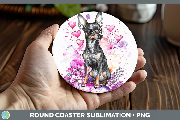Valentine Splash Dogs Miniature Pinscher Round Coaster Subl