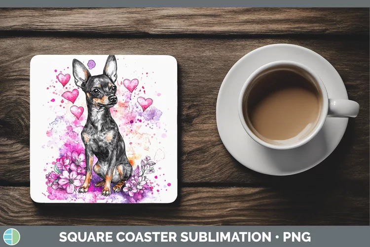 Valentine Splash Dogs Miniature Pinscher Square Coaster Sub