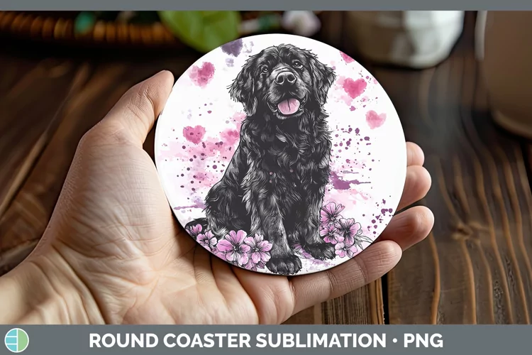 Valentine Splash Dogs Newfoundland Round Coaster Sublimatio