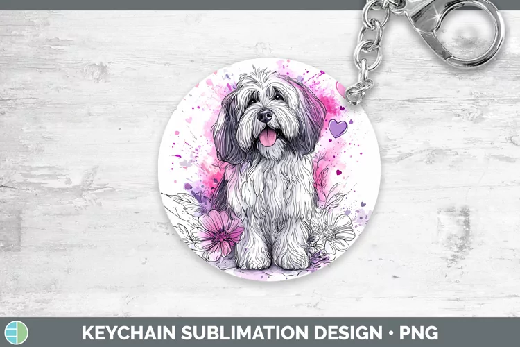 Valentine Splash Dogs Old English Sheepdog Keychain Sublimat