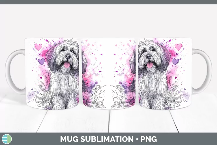 Valentine Splash Dogs Old English Sheepdog Mug Wrap Sublimat