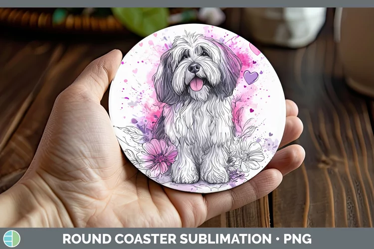 Valentine Splash Dogs Old English Sheepdog Round Coaster Sub