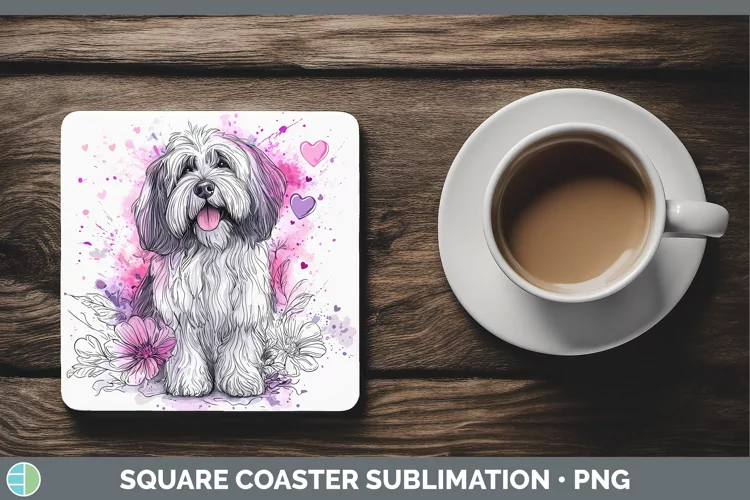 Valentine Splash Dogs Old English Sheepdog Square Coaster Su