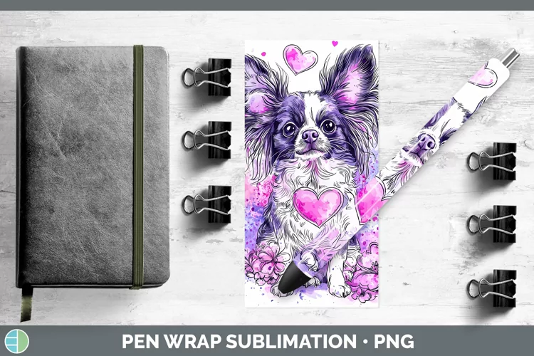Valentine Splash Dogs Papillon Dog Pen Wrap Sublimation Pen