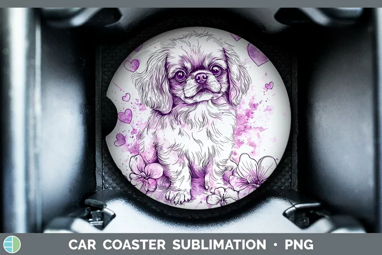 Valentine Splash Dogs Pekingese Car Coaster Sublimation Des
