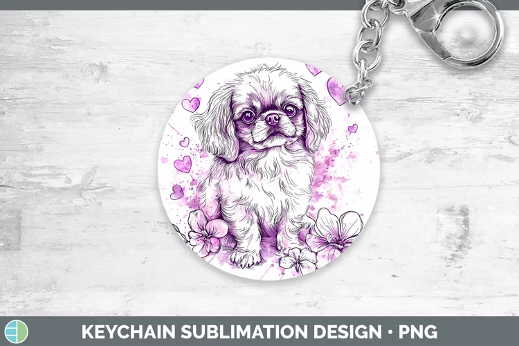 Valentine Splash Dogs Pekingese Keychain Sublimation Keyring