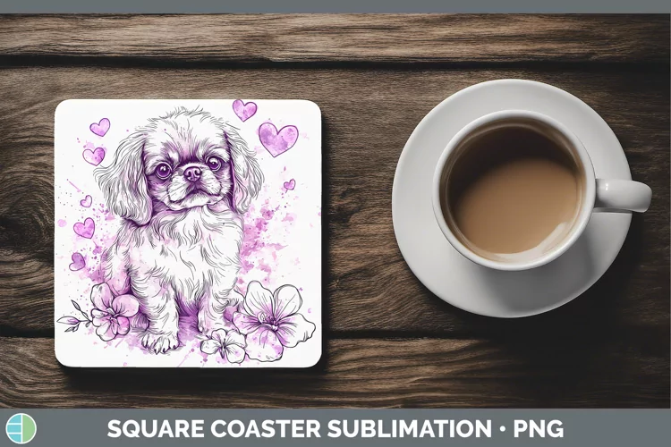 Valentine Splash Dogs Pekingese Square Coaster Sublimation C