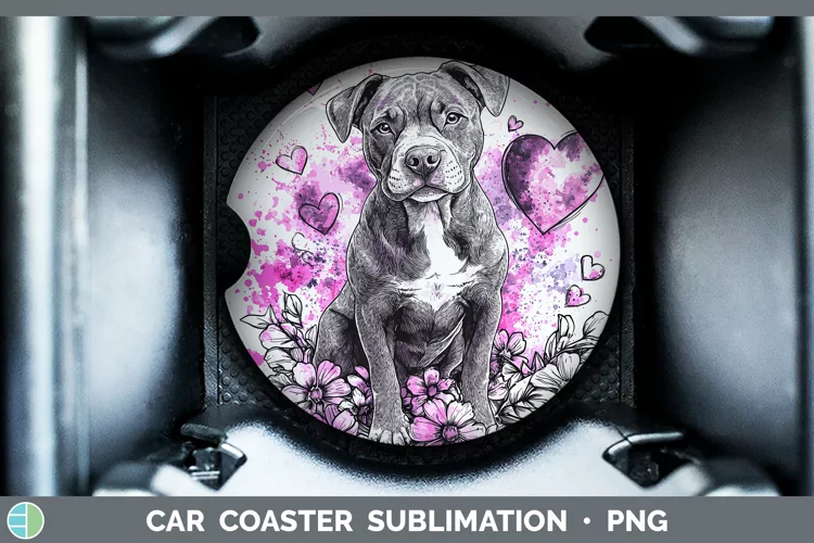 Valentine Splash Dogs Pit Bull Car Coaster Sublimation Desi