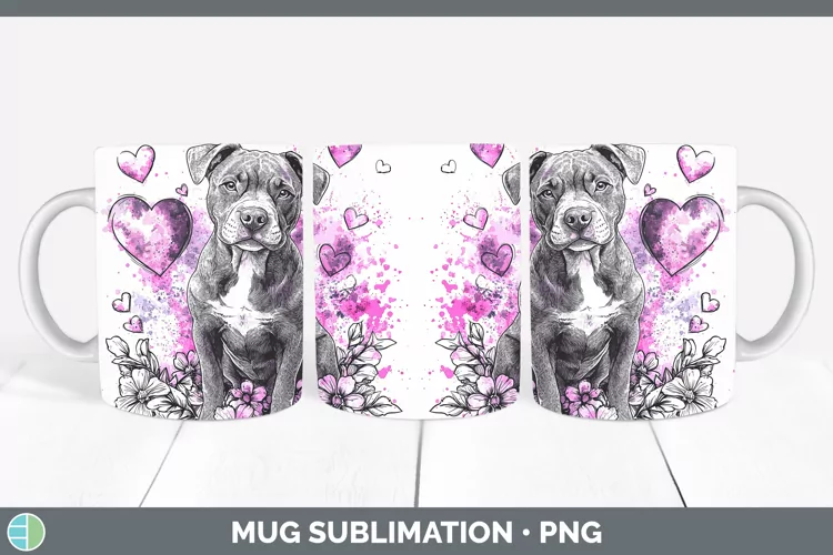 Valentine Splash Dogs Pit Bull Mug Wrap Sublimation Coffee C