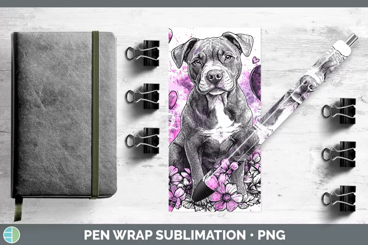 Valentine Splash Dogs Pit Bull Pen Wrap Sublimation Pen Desi