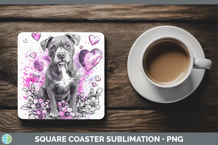 Valentine Splash Dogs Pit Bull Square Coaster Sublimation Co