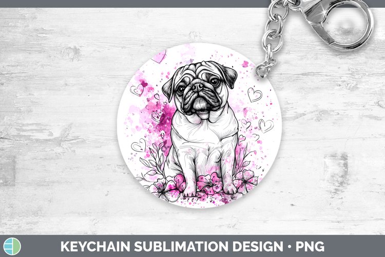 Valentine Splash Dogs Pug Keychain Sublimation Keyring Desig