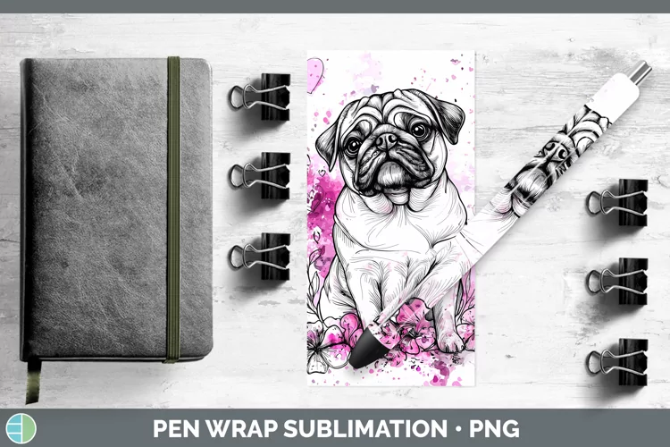 Valentine Splash Dogs Pug Pen Wrap Sublimation Pen Designs
