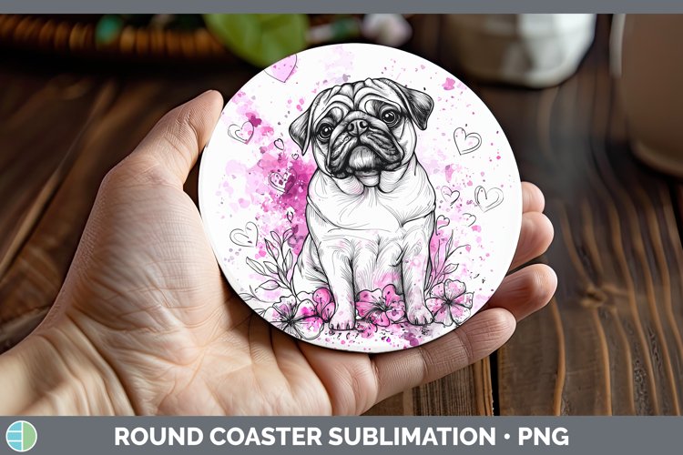 Valentine Splash Dogs Pug Round Coaster Sublimation Coaster