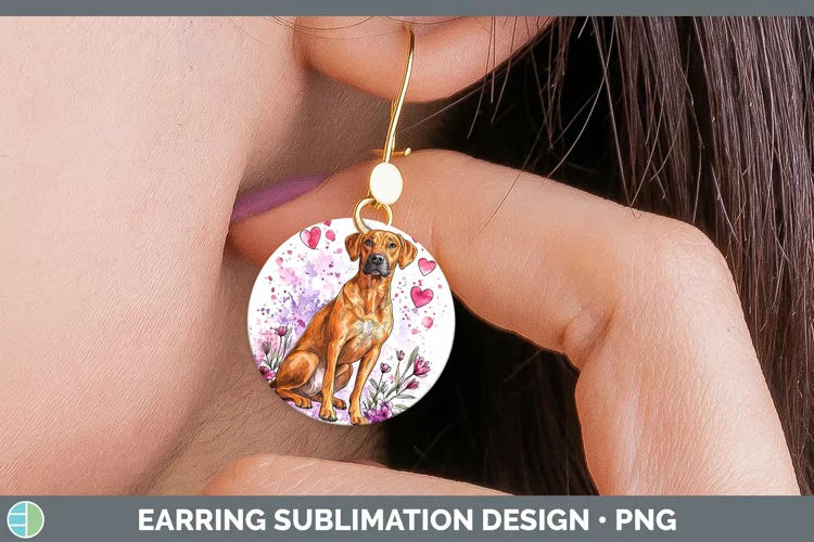 Valentine Splash Dogs Rhodesian Ridgeback Round Earrings Su