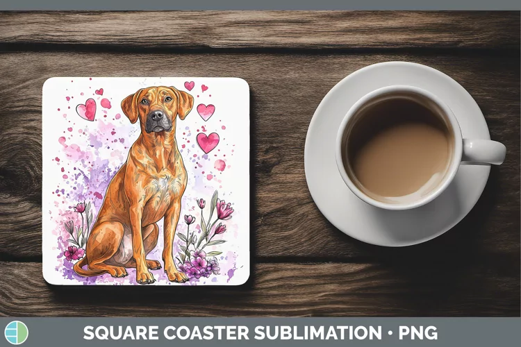 Valentine Splash Dogs Rhodesian Ridgeback Square Coaster Su