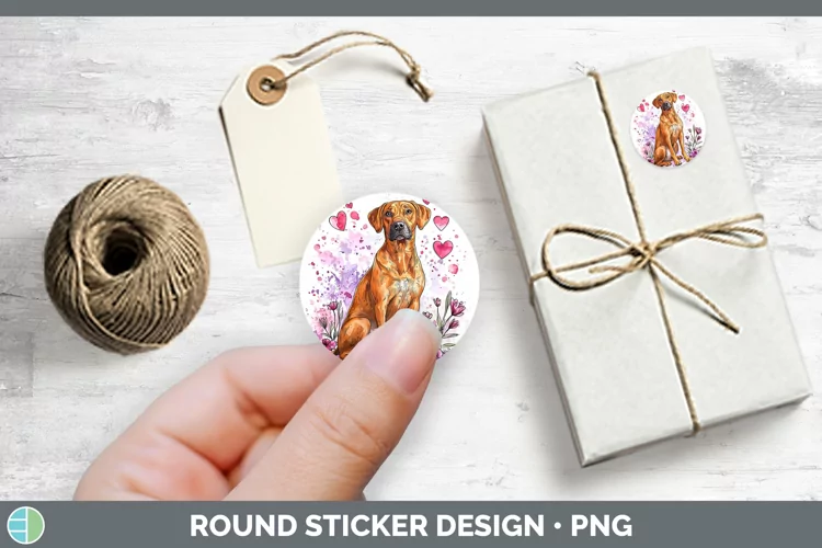 Valentine Splash Dogs Rhodesian Ridgeback Stickers | Round
