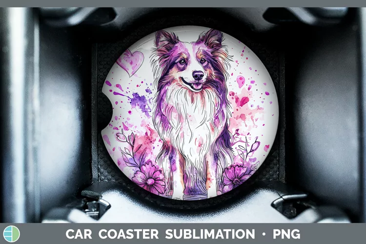Valentine Splash Dogs Rough Collie Car Coaster Sublimation