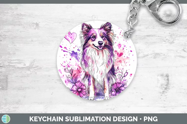 Valentine Splash Dogs Rough Collie Keychain Sublimation Keyr