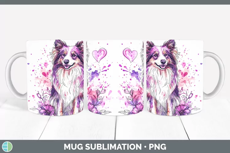 Valentine Splash Dogs Rough Collie Mug Wrap Sublimation Coff