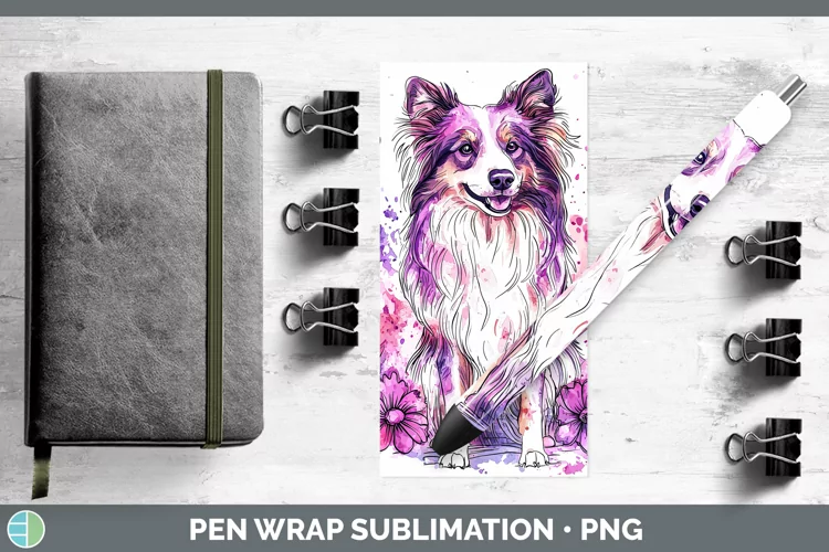 Valentine Splash Dogs Rough Collie Pen Wrap Sublimation Pen