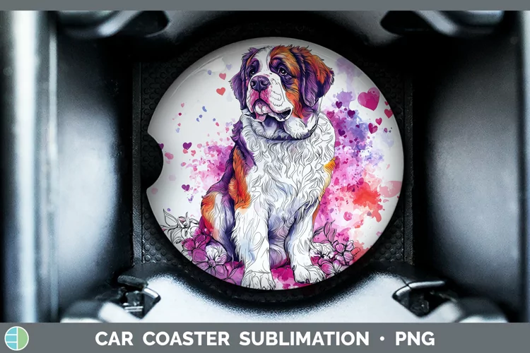 Valentine Splash Dogs Saint Bernard Car Coaster Sublimation