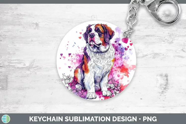 Valentine Splash Dogs Saint Bernard Keychain Sublimation Key