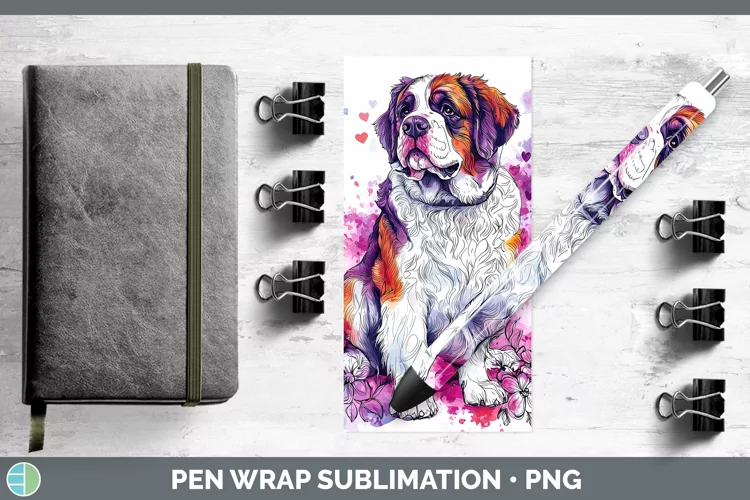 Valentine Splash Dogs Saint Bernard Pen Wrap Sublimation Pen
