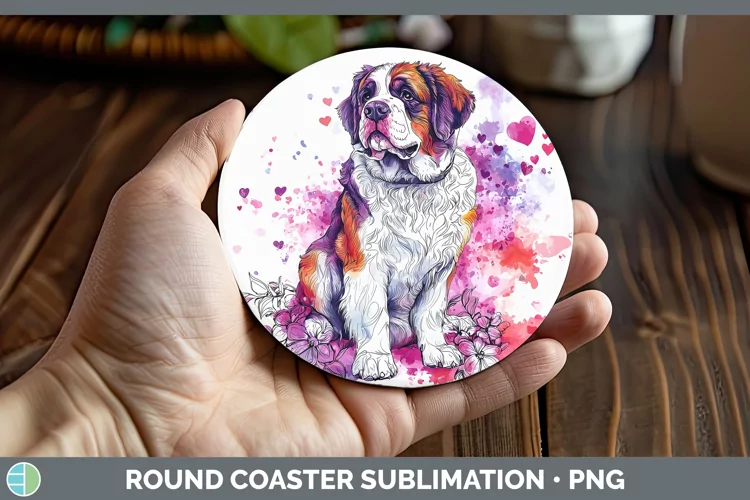 Valentine Splash Dogs Saint Bernard Round Coaster Sublimatio
