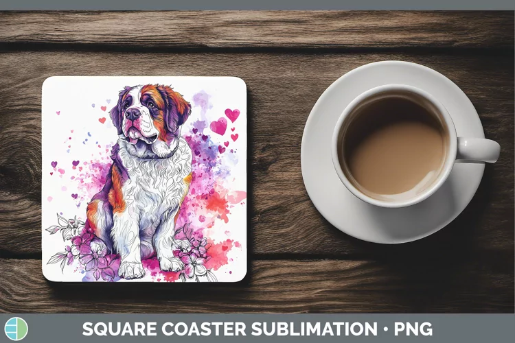 Valentine Splash Dogs Saint Bernard Square Coaster Sublimati