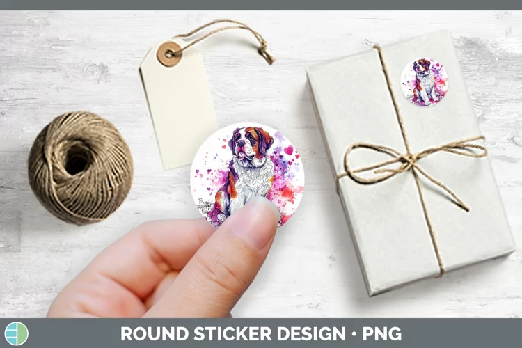 Valentine Splash Dogs Saint Bernard Stickers | Round Labels