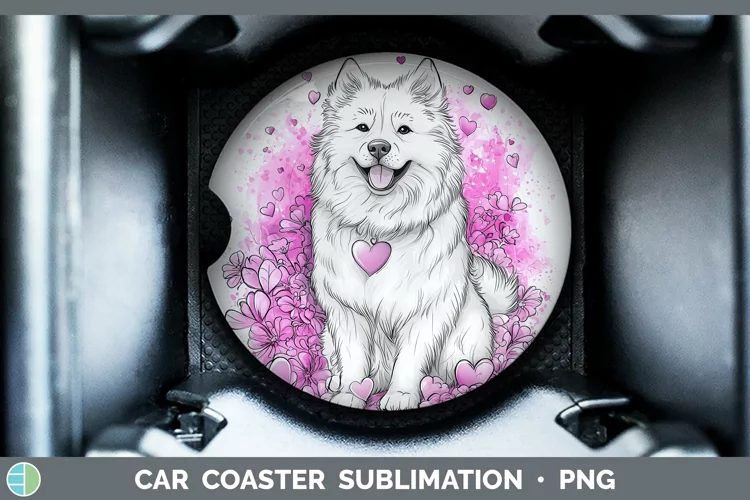 Valentine Splash Dogs Samoyed Dog Car Coaster Sublimation D