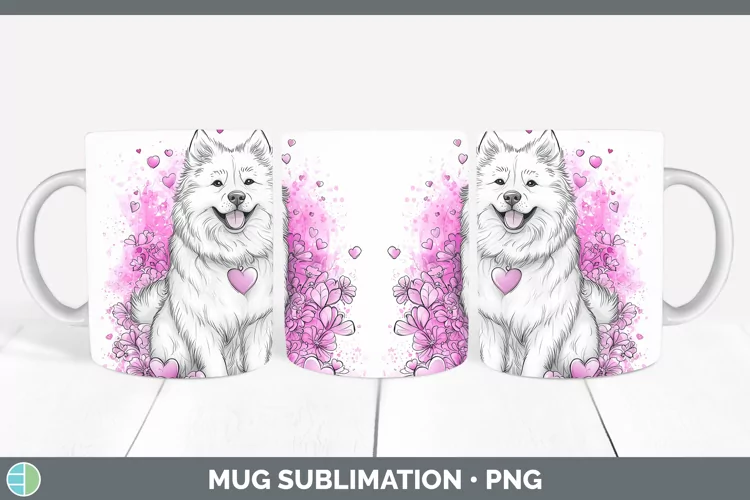 Valentine Splash Dogs Samoyed Dog Mug Wrap Sublimation Coffe