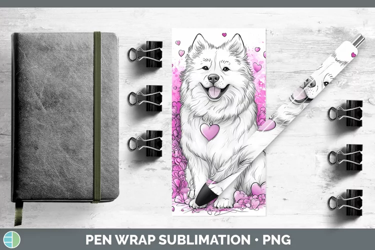 Valentine Splash Dogs Samoyed Dog Pen Wrap Sublimation Pen D