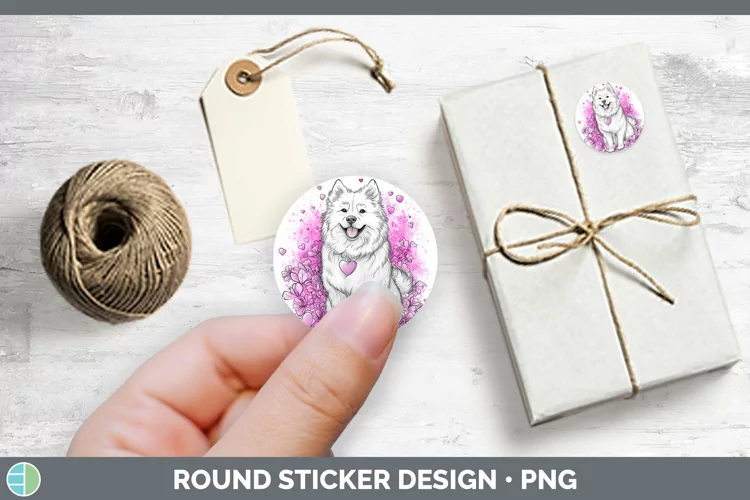 Valentine Splash Dogs Samoyed Dog Stickers | Round Labels De