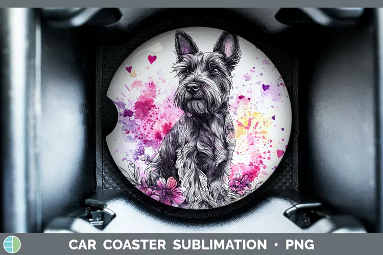 Valentine Splash Dogs Scottish Terrier Dog Car Coaster Subli