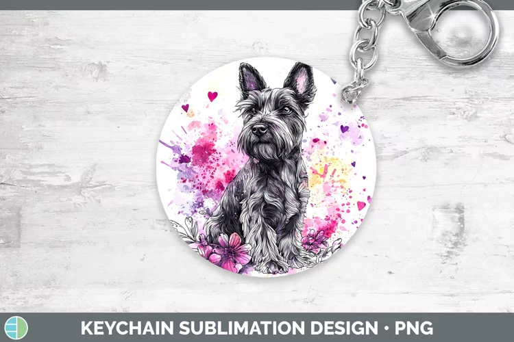 Valentine Splash Dogs Scottish Terrier Dog Keychain Sublimat