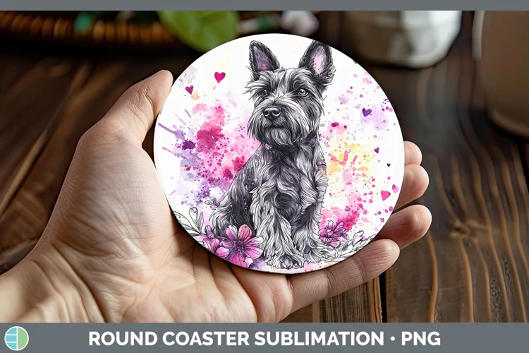 Valentine Splash Dogs Scottish Terrier Dog Round Coaster Sub