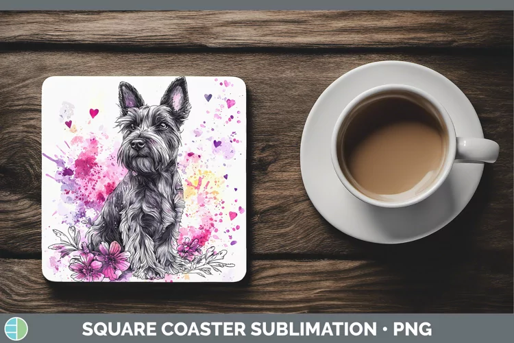 Valentine Splash Dogs Scottish Terrier Dog Square Coaster Su