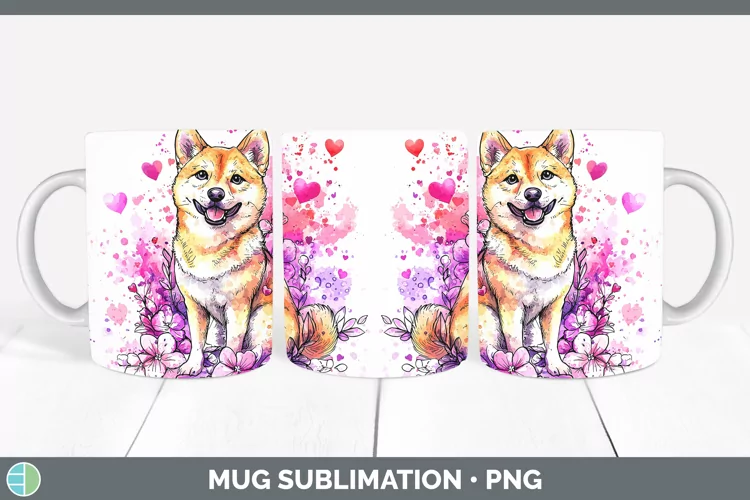 Valentine Splash Dogs Shiba Inu Mug Wrap Sublimation Coffee