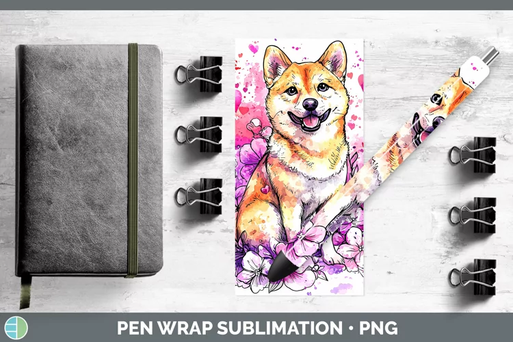 Valentine Splash Dogs Shiba Inu Pen Wrap Sublimation Pen De