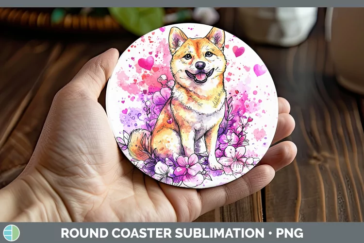 Valentine Splash Dogs Shiba Inu Round Coaster Sublimation C
