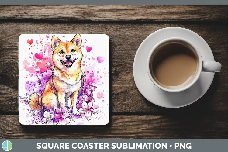 Valentine Splash Dogs Shiba Inu Square Coaster Sublimation