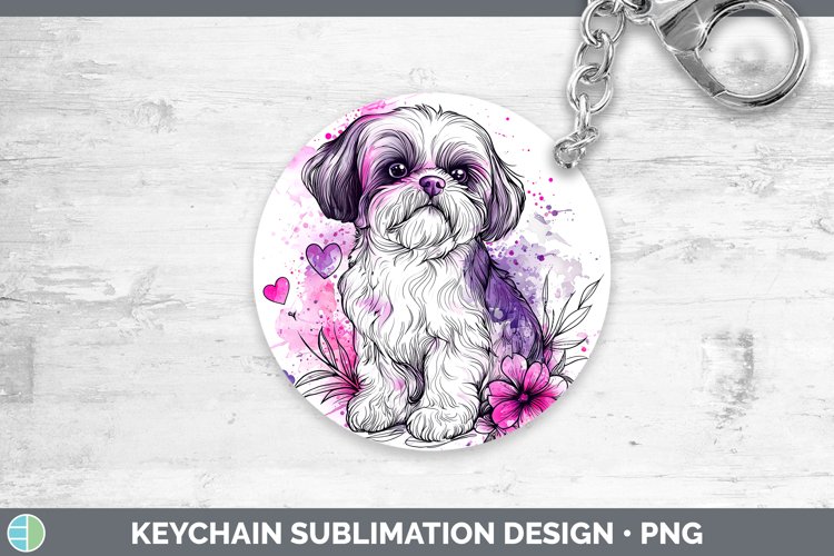 Valentine Splash Dogs Shih Tzu Keychain Sublimation Keyring