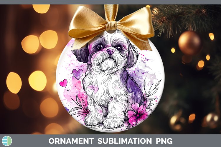 Valentine Splash Dogs Shih Tzu Ornament Sublimation Bauble D