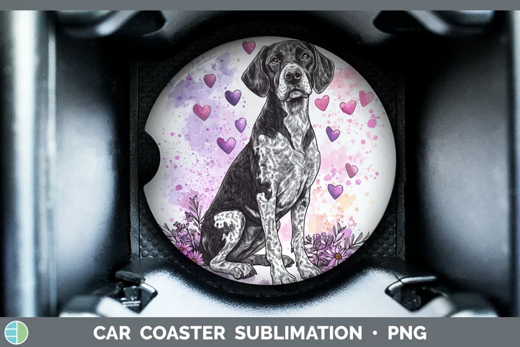 Valentine Splash Dogs Shorthaired Pointer Car Coaster Subli