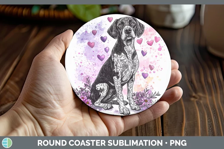 Valentine Splash Dogs Shorthaired Pointer Round Coaster Sub