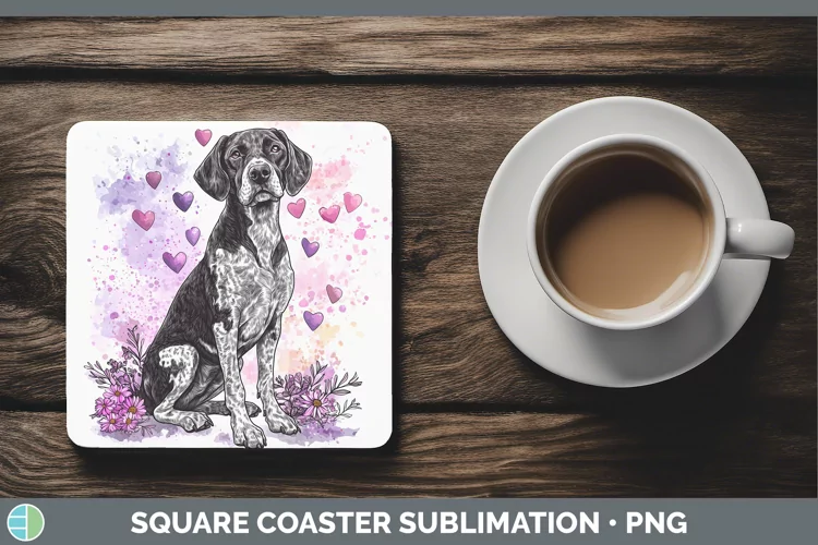 Valentine Splash Dogs Shorthaired Pointer Square Coaster Su